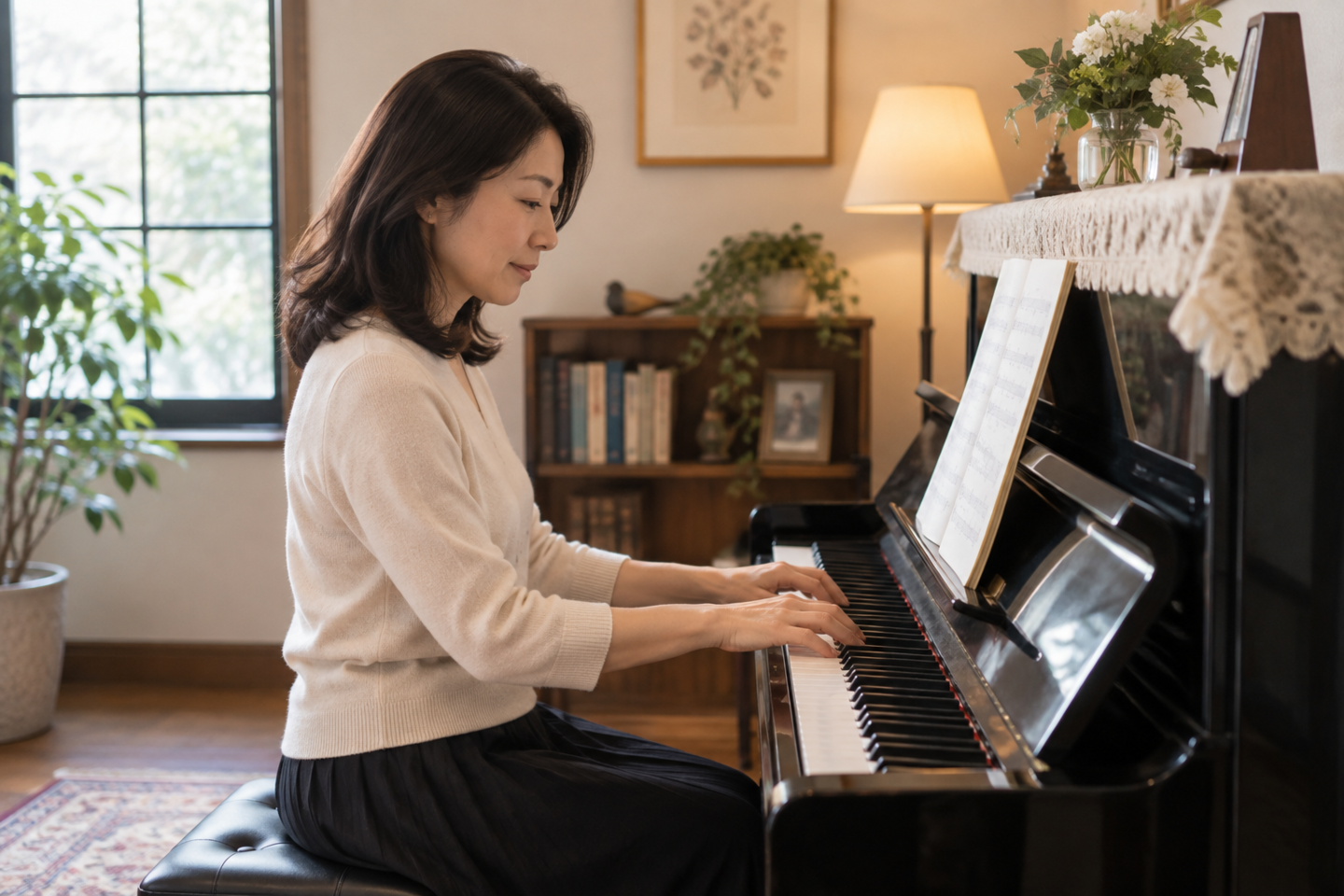 ピアノを演奏する大人の女性